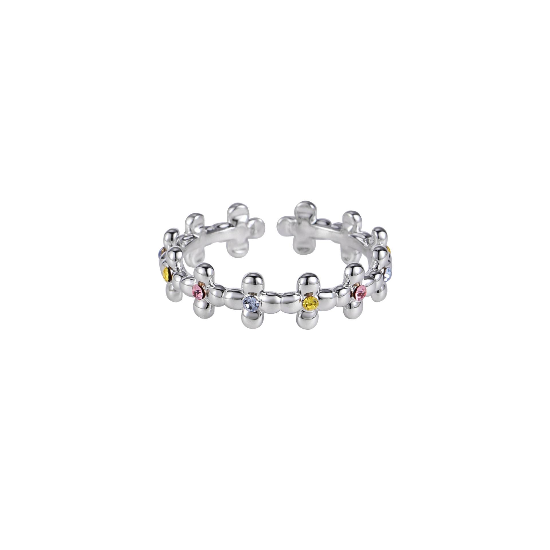 Simple colorful zircon flower ring for women, light luxury, unique and high-end, cute open ring for daily commuting