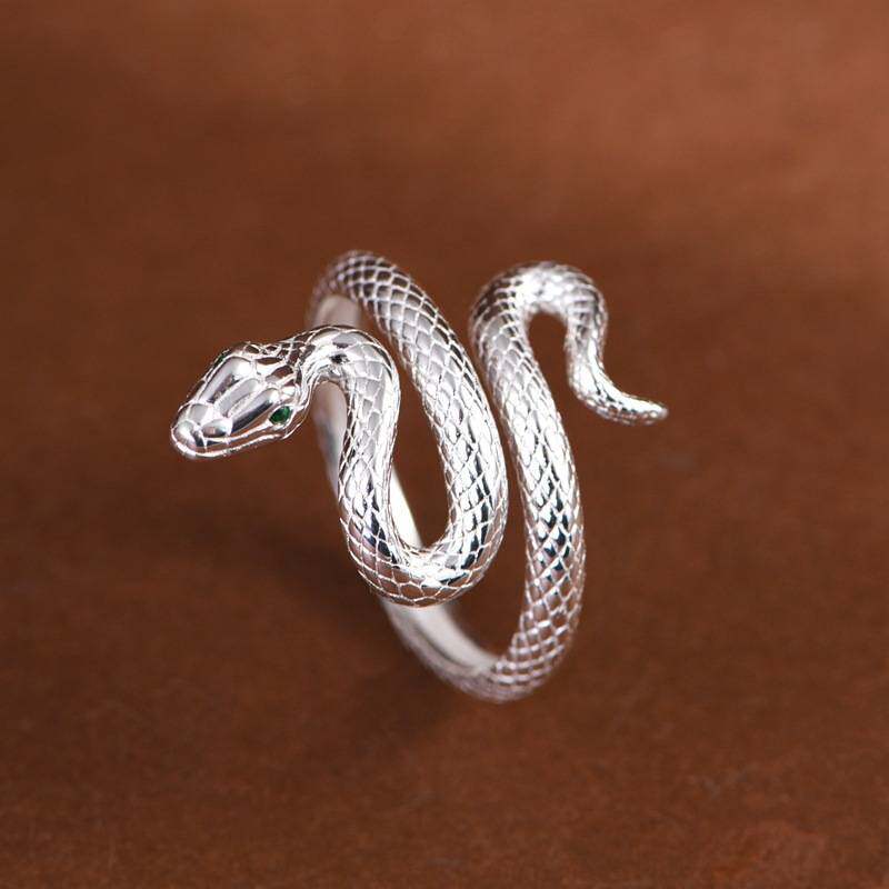 S925 sterling silver snake-shaped ring plain silver craft opening niche design women's light luxury simple style twelve zodiac snake