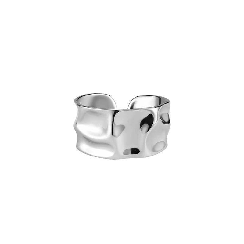 Japanese and Korean irregular concave and convex rings for women 925 sterling silver niche design hollow simple glossy opening index finger ring trendy
