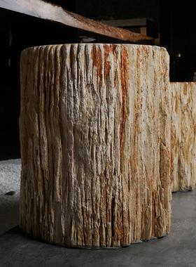 木化石原石不规则墩子户外坐凳中式客厅落地摆件天然树化石角几边