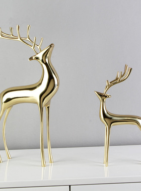 北欧轻奢招财铜鹿纯铜摆件家居饰品黄铜装饰品客厅电视柜玄关摆件