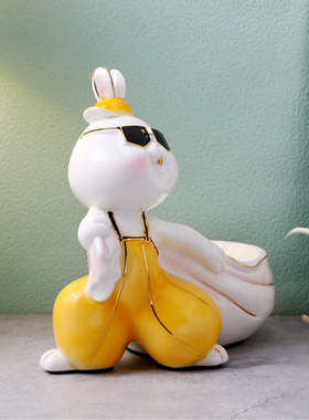 陶瓷兔子客厅家居装饰品玄关进门口钥匙收纳摆件托盘轻奢开业礼物