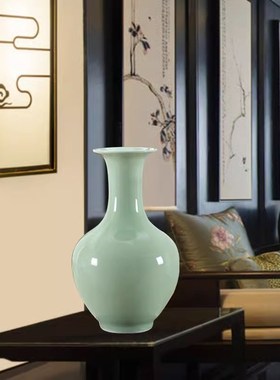 威弗列德中式客厅装饰品青瓷博古架插花景德镇陶瓷富贵竹花瓶摆件