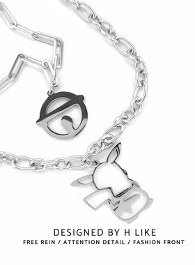 铃铛时尚项链吊坠男女钛钢卡通C可爱卫衣链锁骨情侣双层叠链