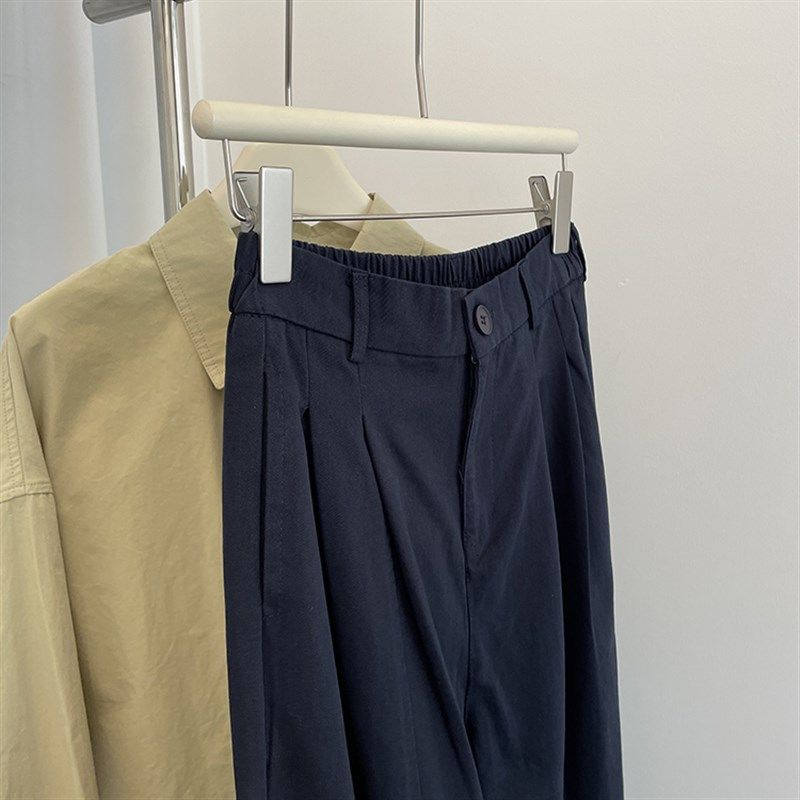 柠波家。卷边宽脚口半松紧腰工装阔腿裤女秋韩系宽松显瘦直筒长裤,淘宝优惠券,粉丝福利购,淘宝优惠卷
