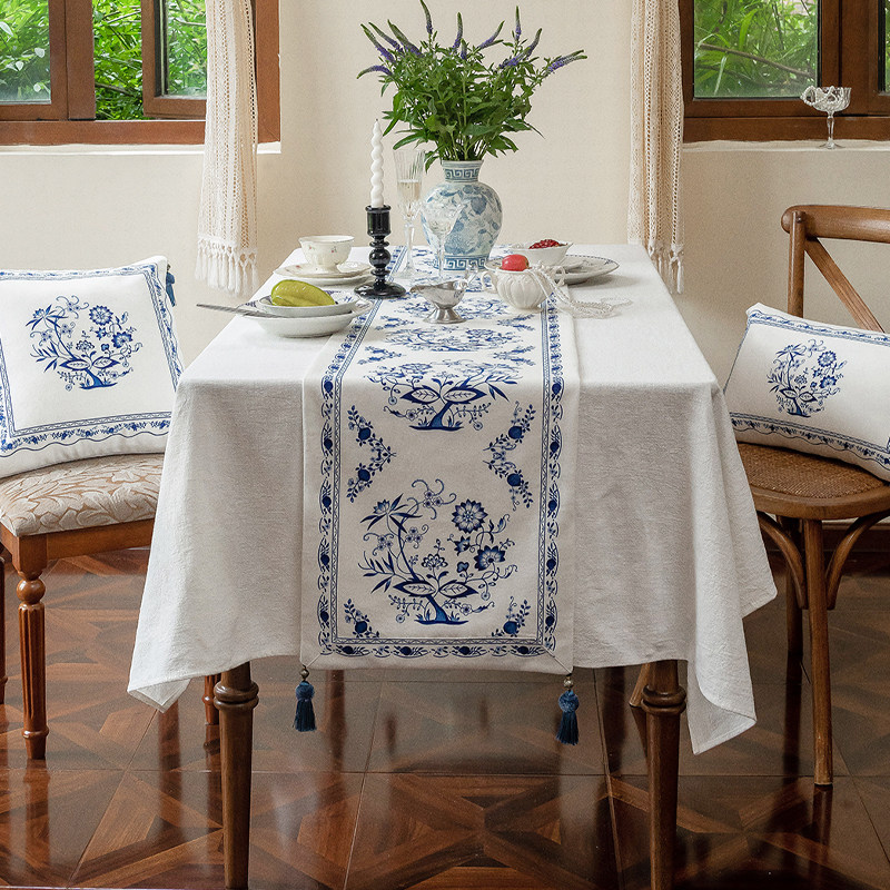 防水桌旗法式桌布新中式氛围感茶几桌布边柜盖布长条青花台布定制,淘宝优惠券,粉丝福利购,淘宝优惠卷