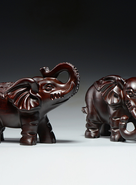黑檀木大象雕刻摆件红木家居办公室木头象装饰工艺品开业新居送礼