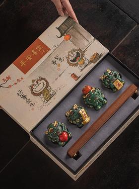 新中式石狮子万事顺心桌面装饰摆饰公司开业乔迁礼品定制logo高档