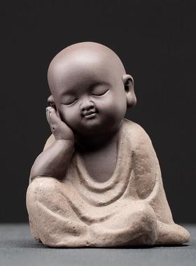 久造禅意紫砂小和尚摆件家居装饰品可爱小沙弥客厅书房办公室摆设