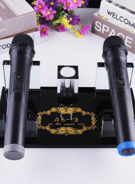 水晶话筒架麦克风支架KTV用品桌面无线话筒座水晶座咪唑台式摆件
