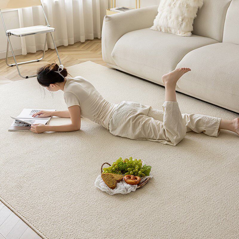 Plain carpet bedroom bedside blanket cream style living room coffee table floor mat off-white solid color photo background blanket