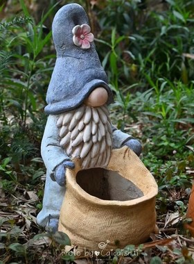 氧化布袋精灵地精甘道夫手捧布袋盆阳台园装饰摆饰架