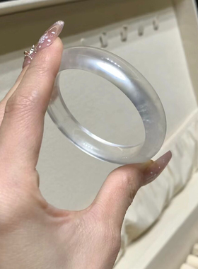 纯天然水沫玉手镯高冰种翡翠色玛瑙白宝石光玉镯女白月光玉髓镯子