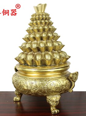 宇卓铜器 纯铜聚宝盆工艺品摆件铜多层元宝聚宝盆黄铜聚宝盆