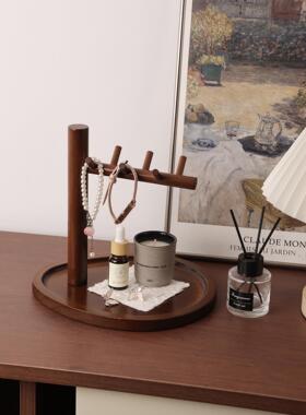 创意木质钥匙收纳架客厅玄关桌面高档装饰摆件胡桃实木家用置物架