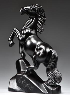 黑色木马到成功雕刻摆件实木质十二生肖木头黑马吉祥物客厅装饰品