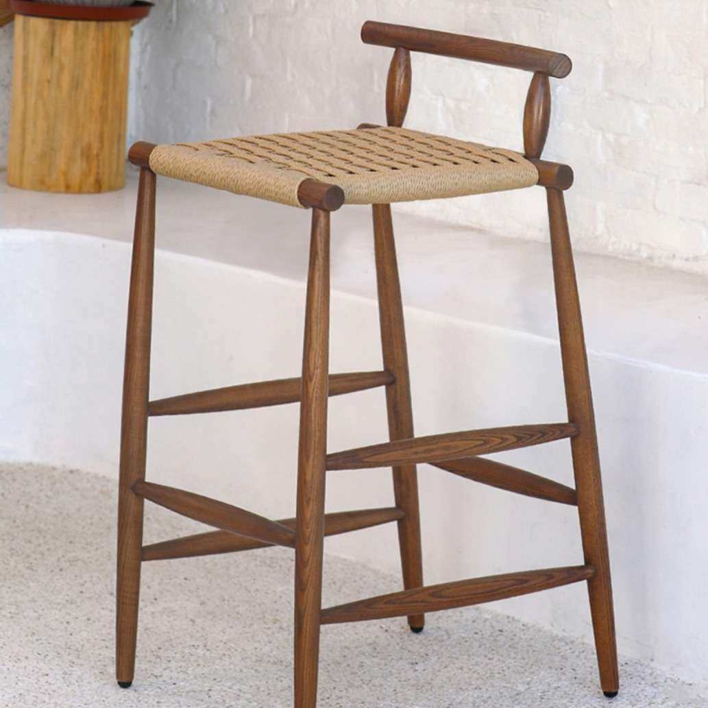 户外实木吧椅侘寂风阳台吧台椅柚木藤编高脚椅民宿酒店室外高脚凳,淘宝优惠券,粉丝福利购,淘宝优惠卷