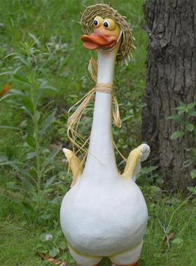 0草帽鸭子摆件树脂工艺品园林景观雕塑花园庭院装饰品场景小品个