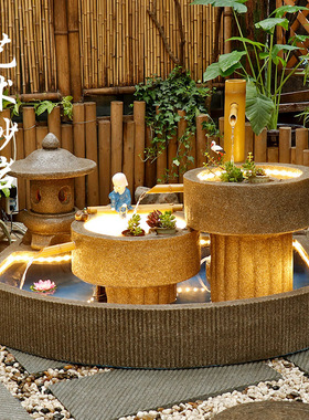 日式竹子景观流水摆件喷泉石磨鱼池阳台办公室餐厅庭院客厅装饰品