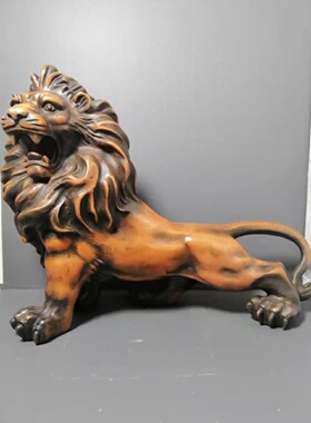 纯铜狮子家居办公室吉祥物摆设黄铜狮子客厅电视柜装饰品狮子摆件