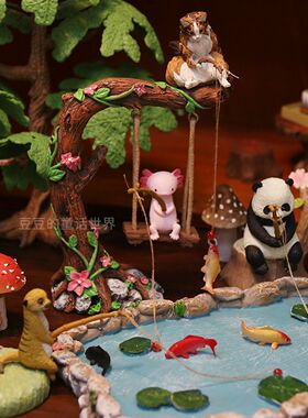 微景观园艺猫头鹰树桩荡秋千造景装饰摆饰树脂多肉花盆花插