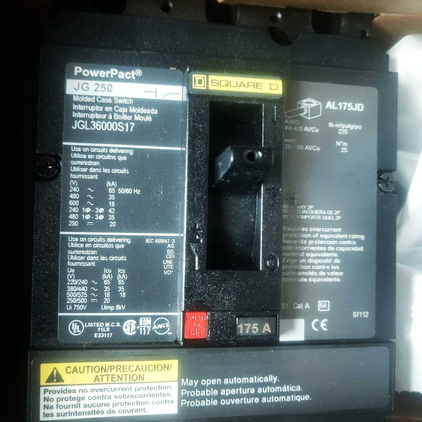 配件SQUARE JG250 AL175JD JGL3600S17 3P 175A议价 - 图0