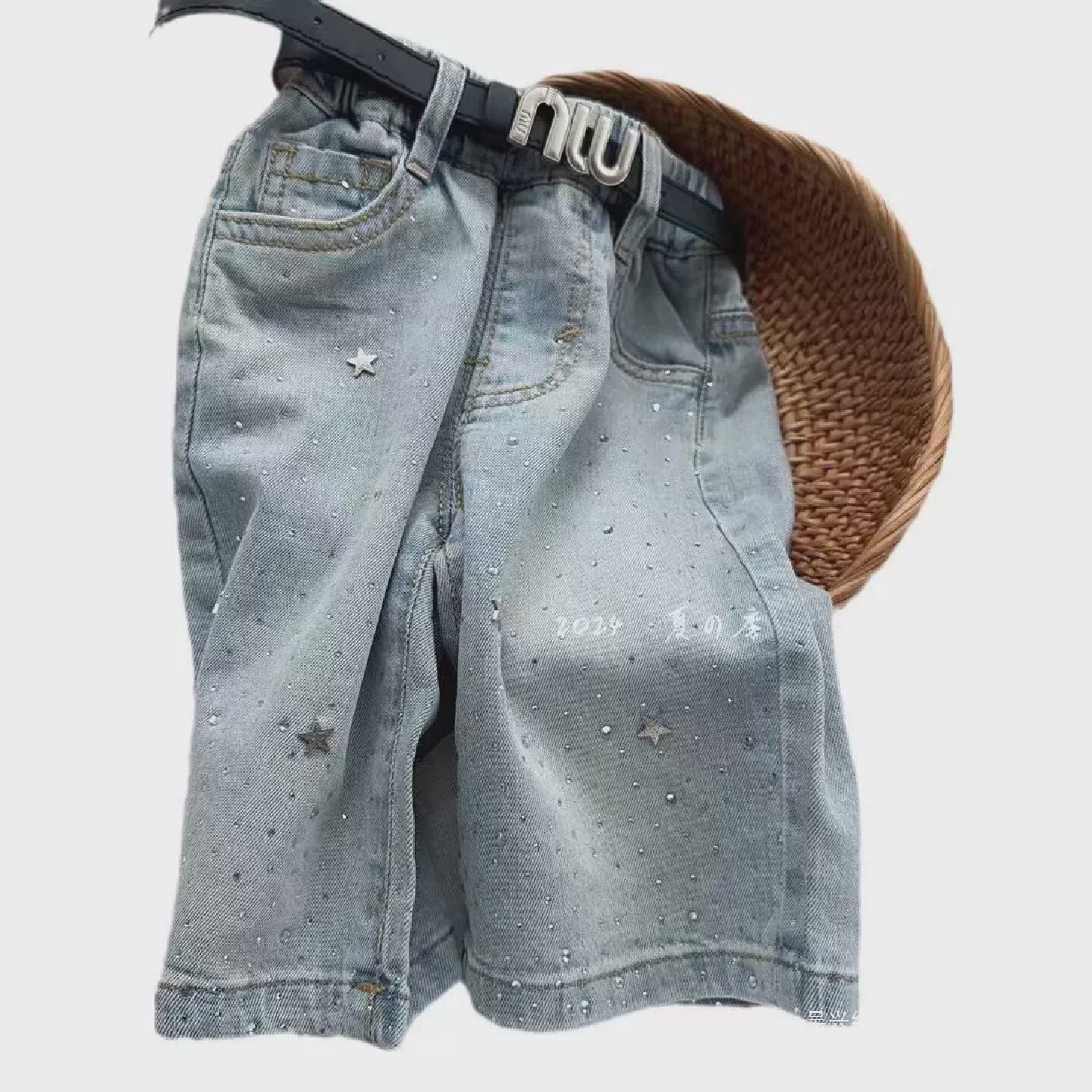 童装裤子女童春夏季烫钻牛仔7分裤弹力覆古韩版新品直筒裤2024爆