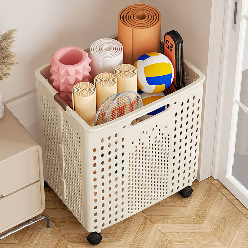 瑜伽垫收纳筐带轮家用羽毛球拍收纳架杂物篮健身运动器材收纳,淘宝优惠券,粉丝福利购,淘宝优惠卷
