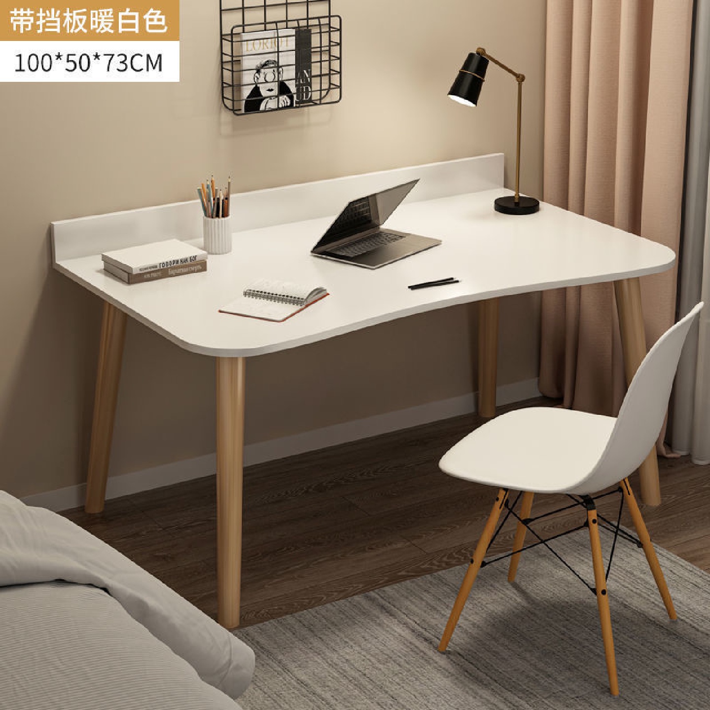 电脑桌台式家用简易书桌出租屋女生卧室小桌子带椅子学生写字桌子 - 图3