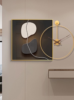 餐厅装饰画现代轻奢高档餐桌背景墙壁画时尚静音钟表画饭厅墙挂画