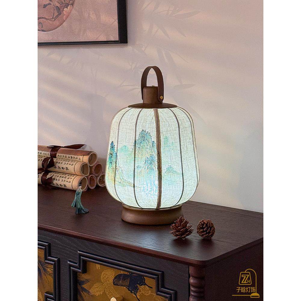 宋代美学新中式覆古手绘灯笼茶室禅意书房卧室床头氛围手提台灯,淘宝优惠券,粉丝福利购,淘宝优惠卷