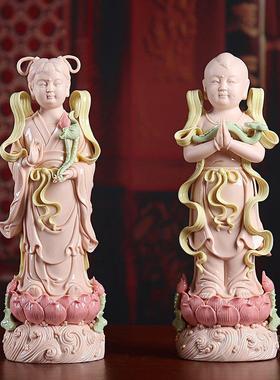 戴玉堂陶瓷金童玉女佛像家用供奉摆件观音善财童子龙女童男童女像
