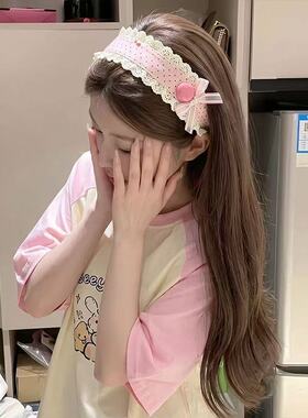 甜美蝴蝶碎花宽边魔术贴发箍