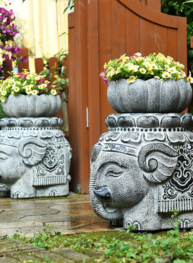 大象一对招财镇宅摆件小院子别墅门口装饰花园民宿仿石凳子门墩