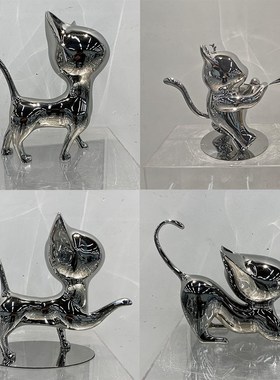 定制不锈钢卡通雕塑猫咪造型摆件户外草坪园林庭院落地景观装饰品