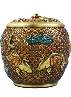 全铜鲤鱼铜缸聚宝盆有盖摆件家用客厅办公室好物桌面装饰品工艺品