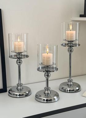 ins复古高级蜡烛烛台桌面装饰摆件欧式香薰烛光玻璃罩新年装饰品