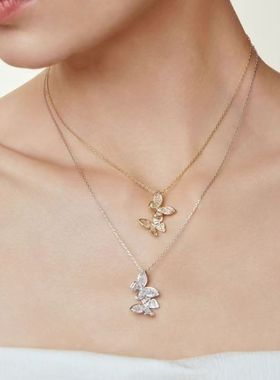 双生蝴蝶项链女高级感轻奢小众精致时尚优雅华丽百搭吊坠锁骨链