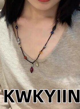 天然石手工编织绳串珠项链