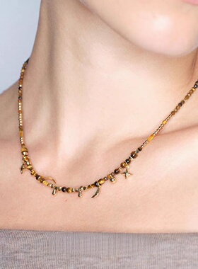 小众设计感星星月亮串珠吊坠项链女复古精致气质高级感百搭锁骨链