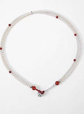 缤银色项链高级感轻奢精致项坠大气高档红色灵动简约吸晴配饰女