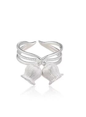 铃兰物语银色开口戒指多层叠戴设计灵动精致圆珠优雅温婉吊坠戒指