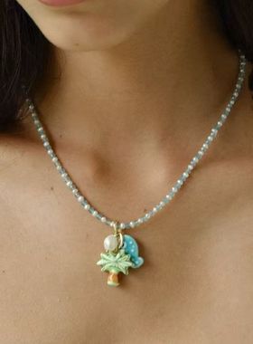 飞鱼幻想卡通造型项链小众独特设计轻奢可爱珍珠多巴胺吊坠项链