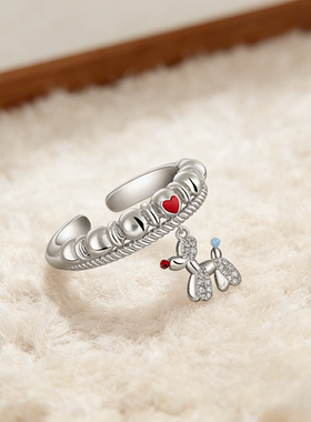 可爱童趣开口戒指独特设计爆款高级百搭精致指环可爱小狗时尚配饰