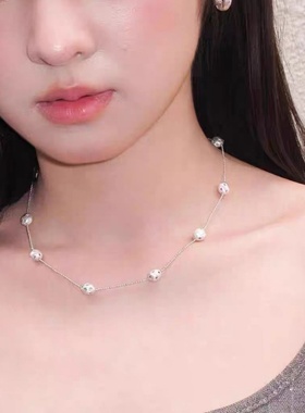 小众设计拉丝星芒蓝粉锆满天星气质高级感精致时尚锁骨链项链女