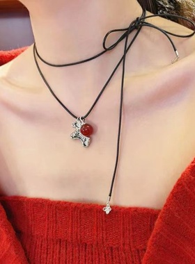 马上开花可调节皮绳项链轻奢时尚百搭小众设计精致独特气质高级感