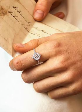 刺绣管珠｜十字星锆石戒指雪花四芒星戒指做开口可调节氛围感戒指