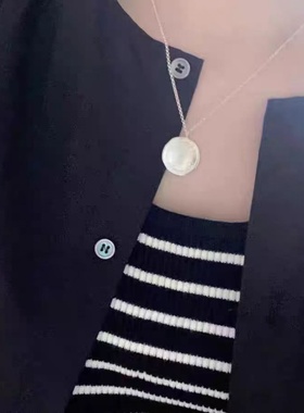 复古设计银色圆牌项链男女通用吊坠高级感简约个性小众百搭饰品