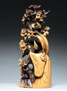 黑檀木喜上眉梢根雕梅花雕刻摆件红木家居装饰工艺品开业乔迁送礼
