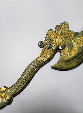 风水铜器纯铜斧头斧钺黄铜法器斧头兽纹二龙戏珠开业乔迁镇宅斧头